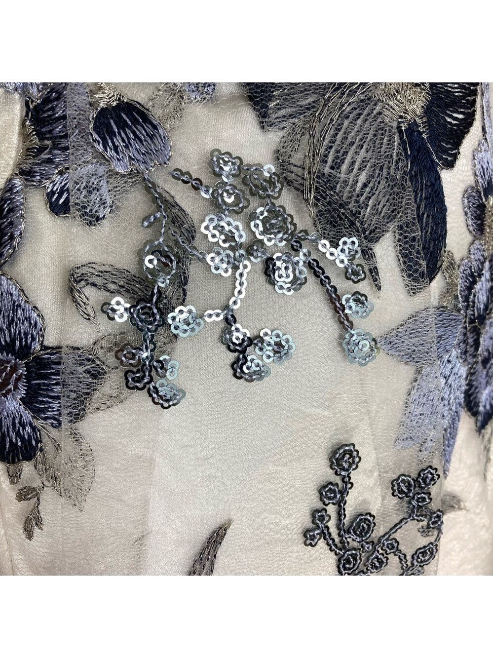 Tahari ASL‎ Embroidered Mesh Dress 8 Blue Silver Fairy Garden Prom Y2K Revival - Picture 9 of 12
